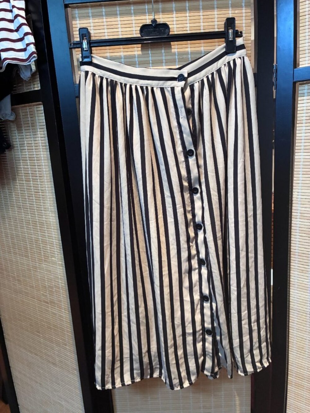Faith and Joy Black & Cream Striped Midi Skirt S